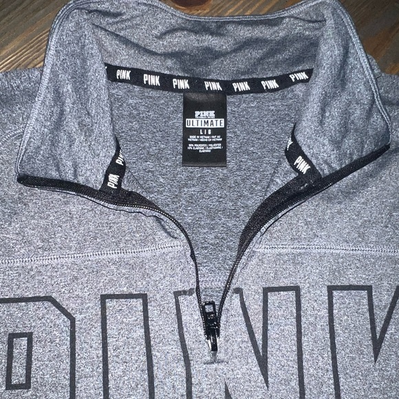 PINK GREY & HOT PINK PULLOVER THUMB HOLES SZ L QUARTER NECK ZIPPER - Picture 5 of 10